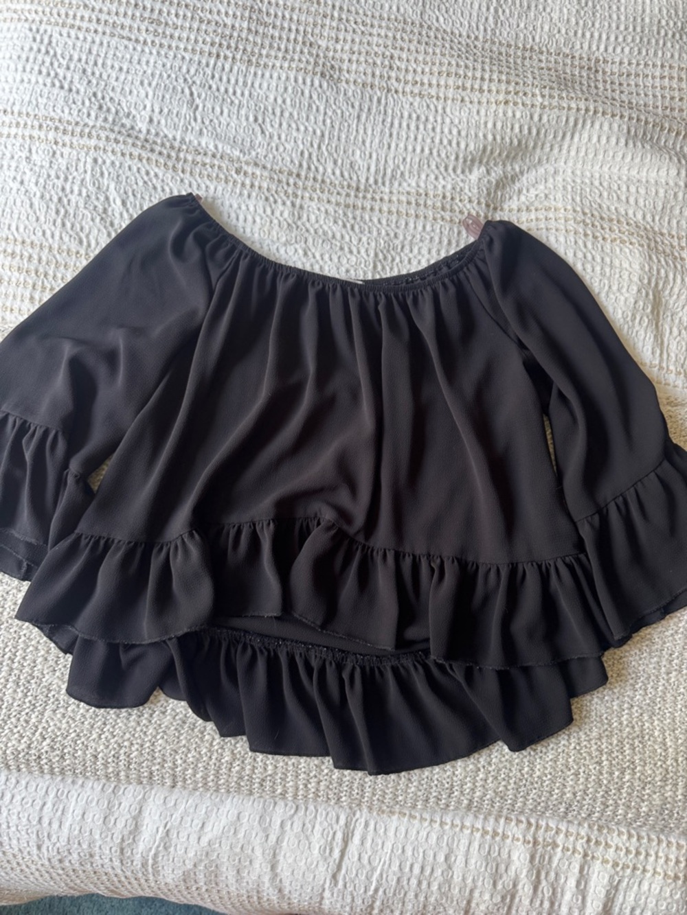 vestique Black Ruffle Off-Shoulder Blouse
